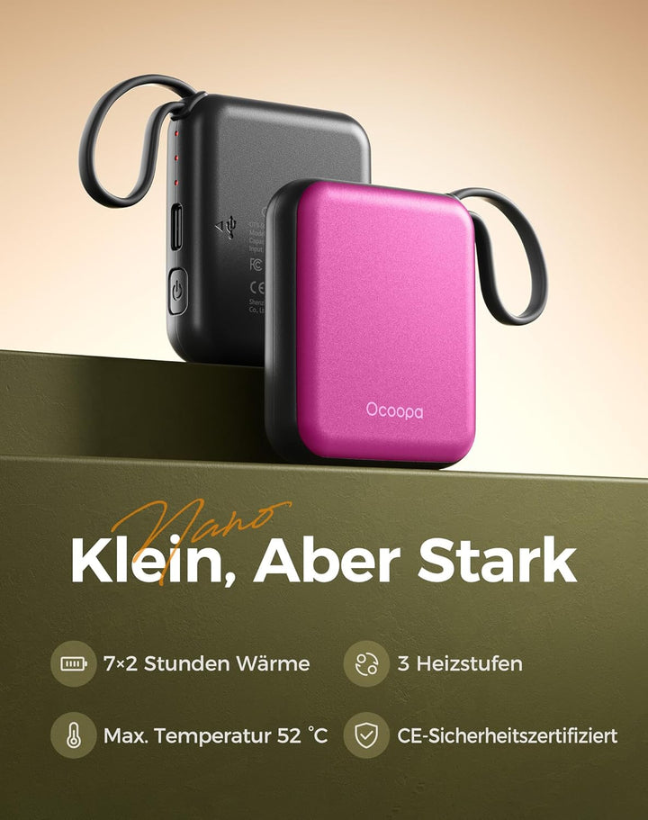 OCOOPA Handwärmer Elektrisch 2er Set, Wiederverwendbar 4000mAh USB Taschenwärmer, 3 Wärmestufen, Max