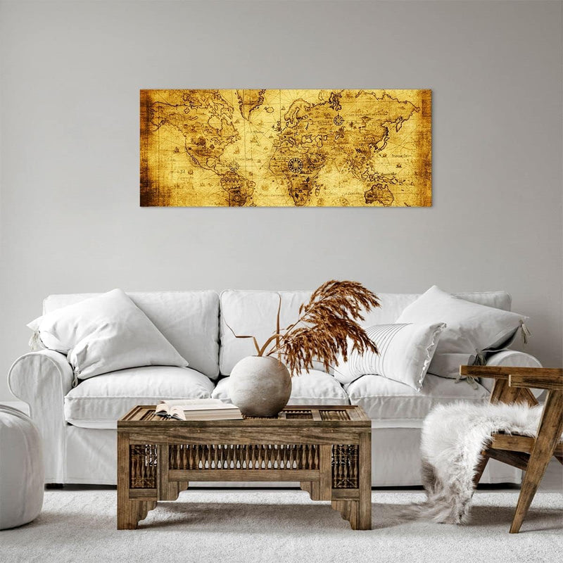 Panorama Bilder auf Leinwand 100x40cm Leinwandbild Karte Welt Kontinente Gross Wanddeko Bild Schlafz