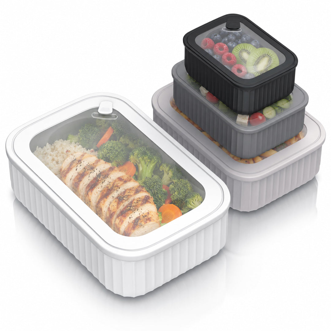 Arendo – Lunchbox - Vorratsdosen Set mit Deckel – 4 Dosen bis zu 4 Liter – Dampf-/Druckventil – inei