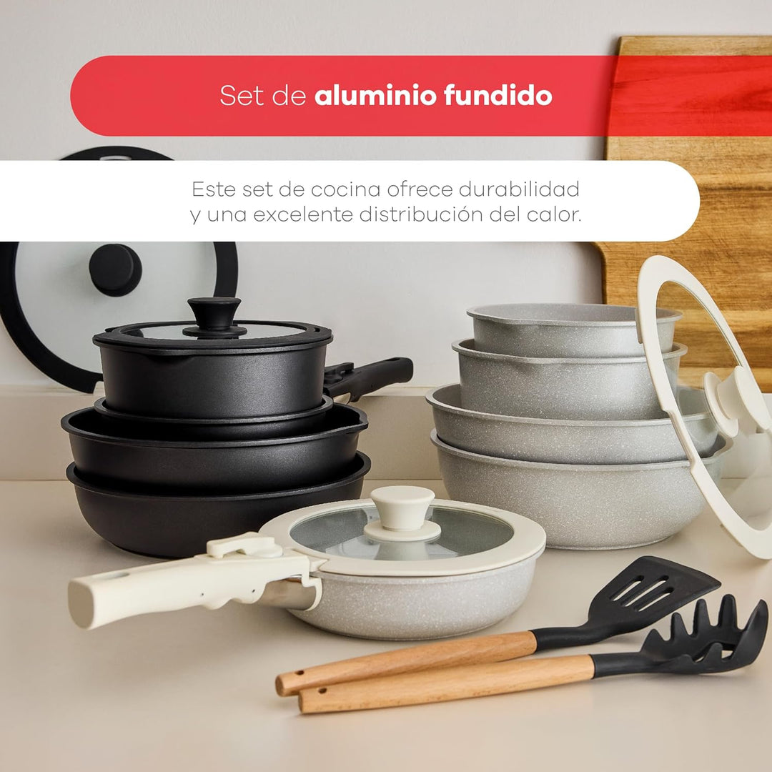 BERGNER CLICK&COOK - Set 10 PZS Schwarzes Easy Click Kochgeschirr - Pfannen und Töpfe mit schwarzer