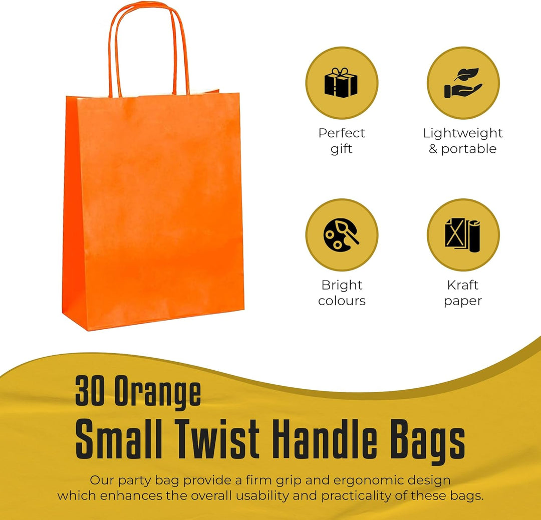 Thepaperbagstore 30 Papiertüten für Partys und Geschenke mit Griffen - Orange - 180x220x80mm Orange