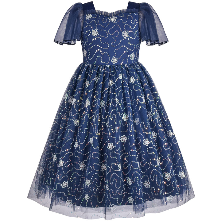 Sunny Fashion Mädchen Kleid Blume Schnüren Saum Hochzeit Erstkommunion Gr. 110-158 10 Jahre Blau, 10