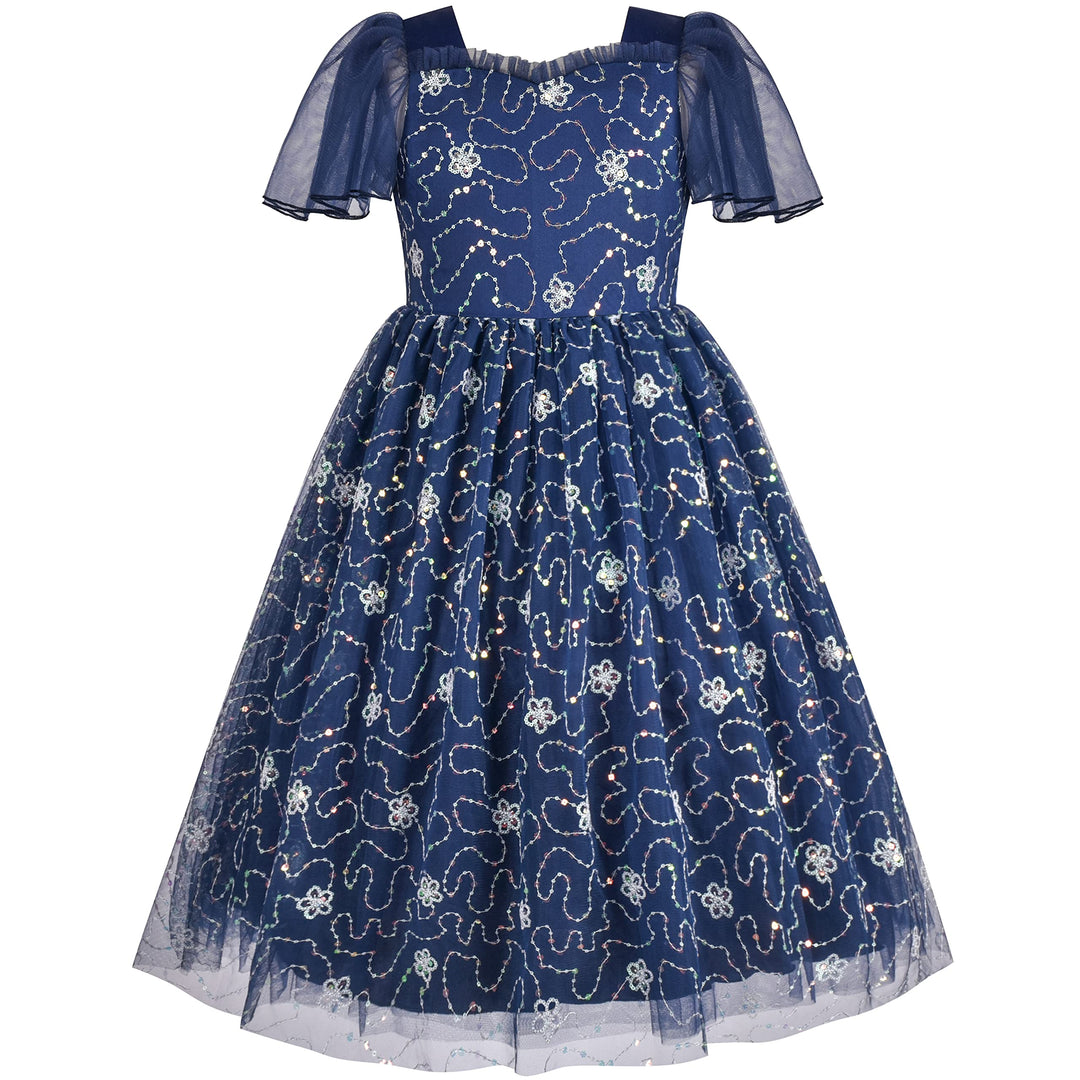 Sunny Fashion Mädchen Kleid Blume Schnüren Saum Hochzeit Erstkommunion Gr. 110-158 10 Jahre Blau, 10