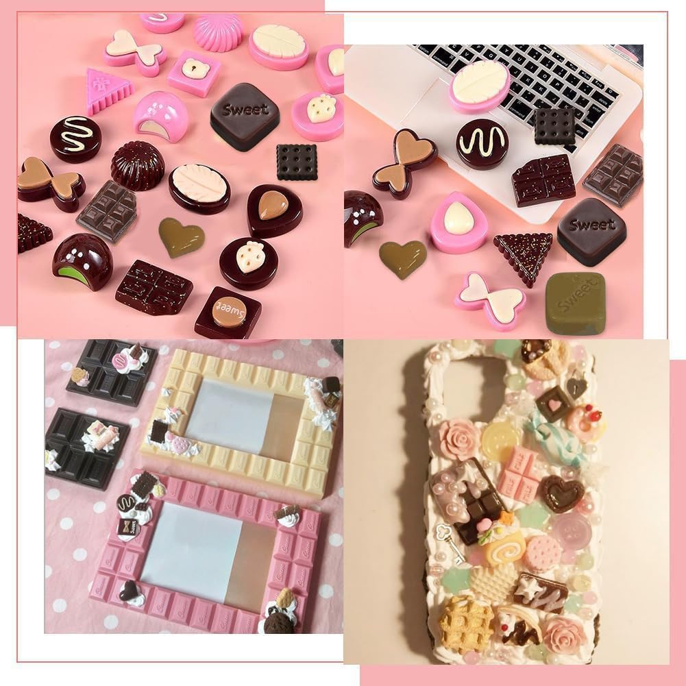 SUNNYCLUE 1 Box 60 Stück Mini Schokoladen Charm Aus Kunstharz 3D Süss Rosa Weiss Klein Kunstimitat S
