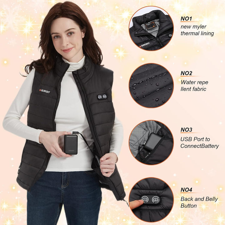 Gokozy Beheizbare Weste Damen - Heizweste Damen mit Powerbank Leichter und Wwarmer Mantel | Beheizba