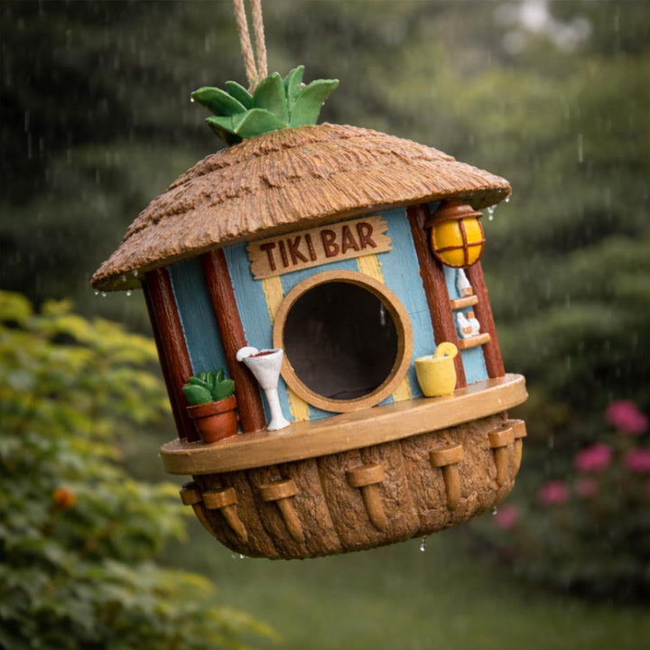 MikaMax Tiki Bar Vogelhaus - Hängendes Vogelhaus - Für Kleine Vögel - Tropische Gartendeko - Wetterf
