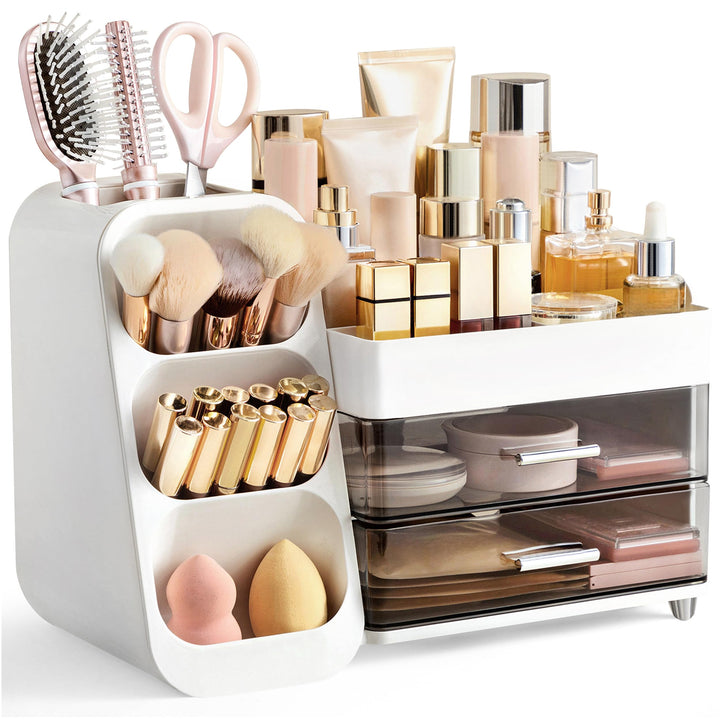 HBlife Makeup Kosmetik Organizer mit Schubladen, Pinsel Organizer, 3-in-1 Plastic Kosmetik Aufbewahr