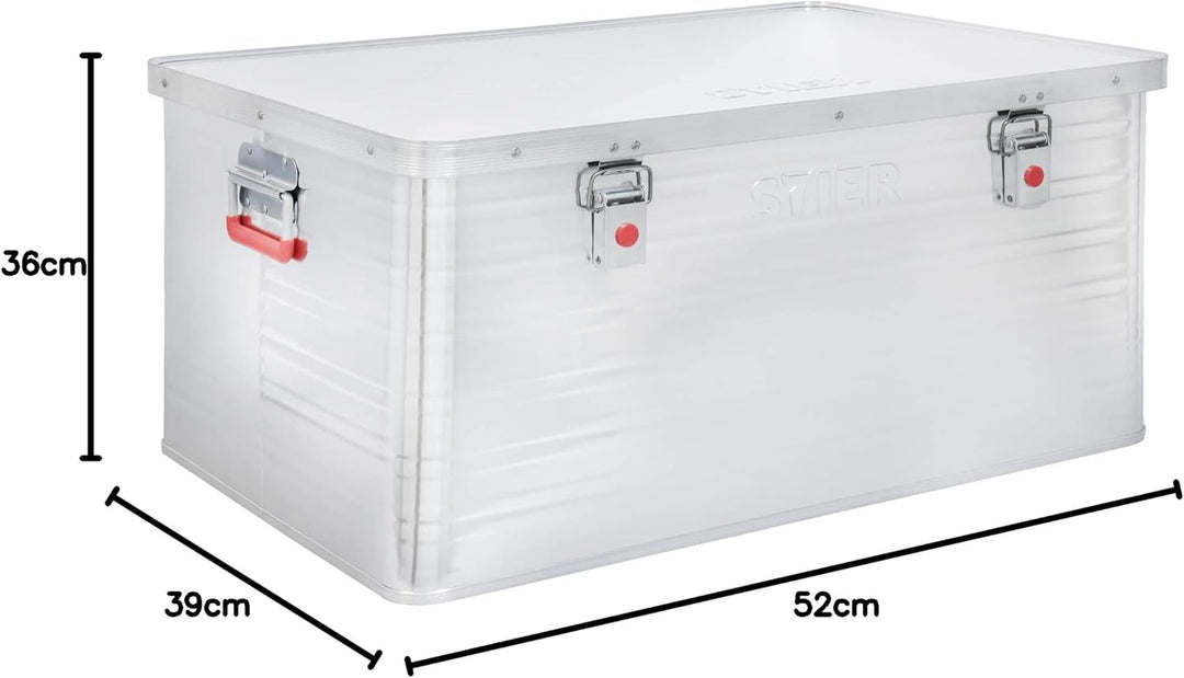 STIER Alubox, Aluminiumbox 135L, Staub- und spritzwasserresistent mit Gummidichtung und 2 Klapphandg