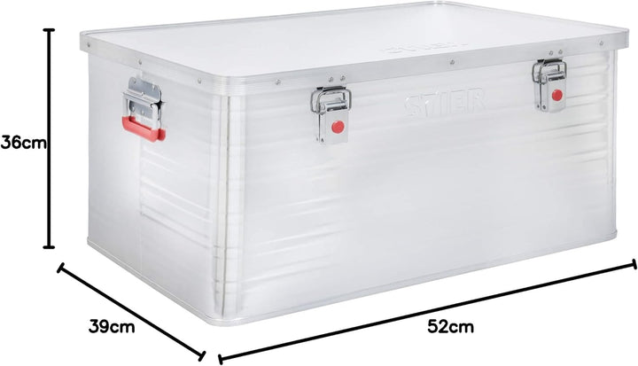 STIER Alubox, Aluminiumbox 135L, Staub- und spritzwasserresistent mit Gummidichtung und 2 Klapphandg