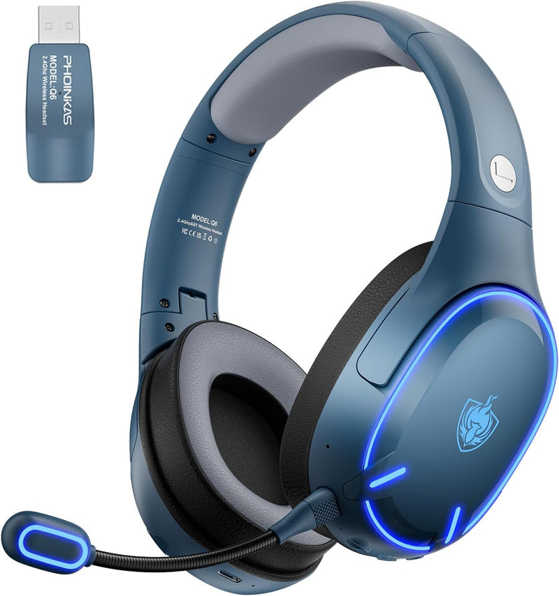 PHOINIKAS Q6 Gaming Headset Wireless, Bluetooth Headset mit Dual-Chips, Bluetooth 5.3 für Handy/Lapt