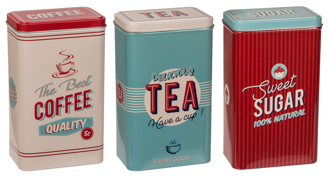 Set Retro Metall-Dose Blechdose Coffee, Tea & Sugar - Kaffeedose, Teedose, Zuckerdose mit Deckel (3-