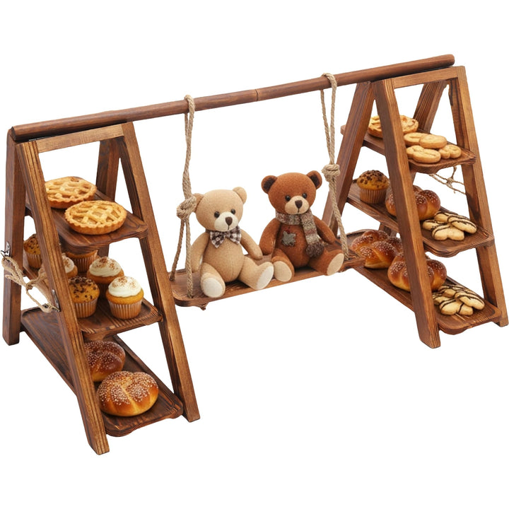 Etagere Holz 3 Etagen Massivholz Cupcake ständer kuchenständer 6kg | Massivholz Holzkohle, 3 Etagen