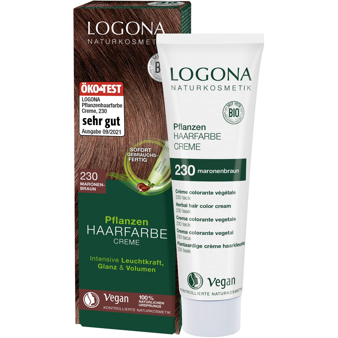 LOGONA Naturkosmetik Pflanzen-Haarfarbe Creme - Maronenbraun - 150 ml - intensive Leuchtkraft, Glanz