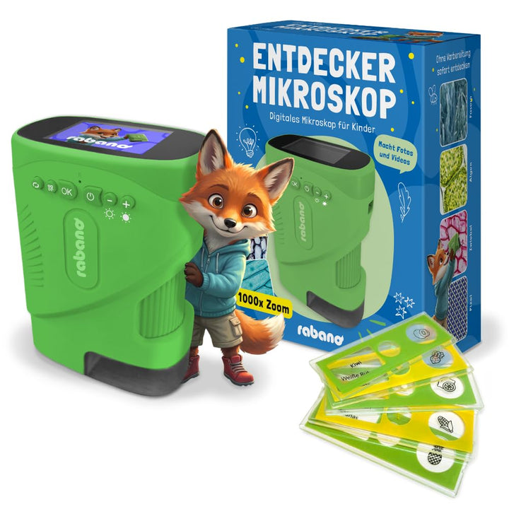 Rabano Tragbares Kinder Mikroskop, 1000x Zoom und HD-Bildschirm, Digitales Mikroskop Kinder für Expe