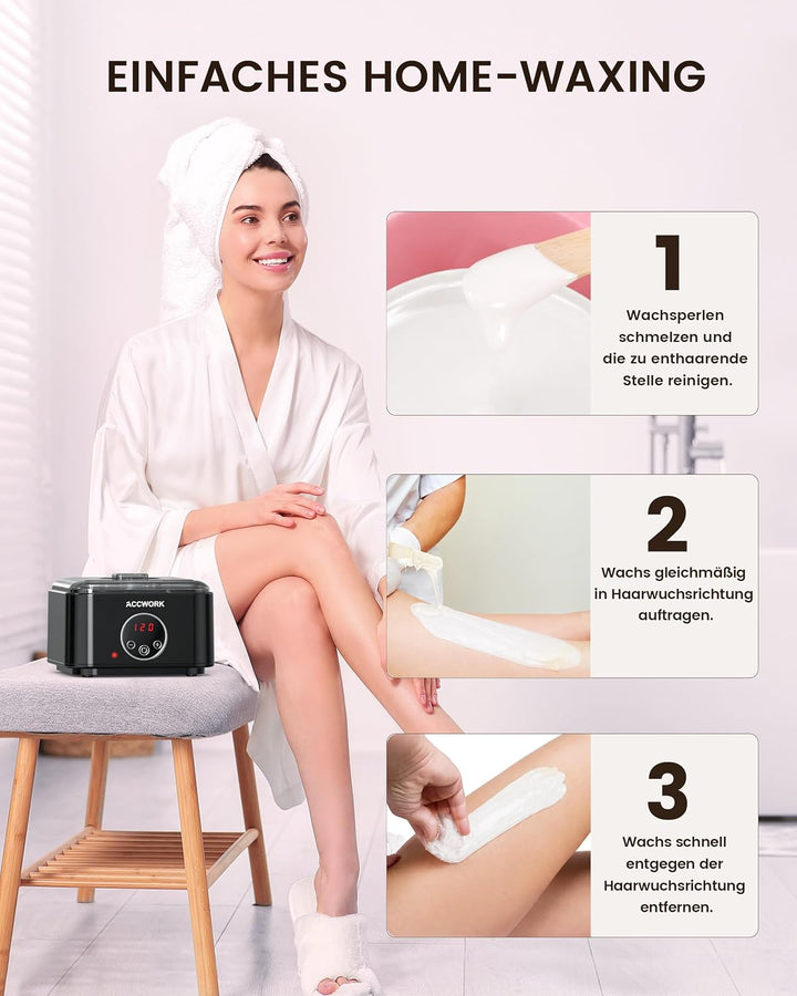 ACCWORK Waxing Set Haarentfernungs-Wachsset mit Wachswärmer, 500 g Wachsperlen, Silikon- und Alumini