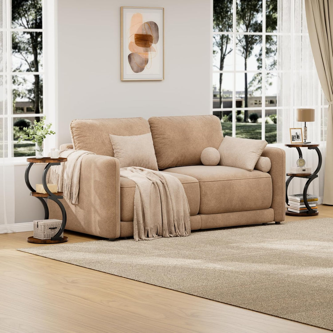 JUSTOGO Beistelltisch Rund, S-förmiges 3-stufiger Couchtisch, Kleiner Tisch Holz, Metall Nachttisch