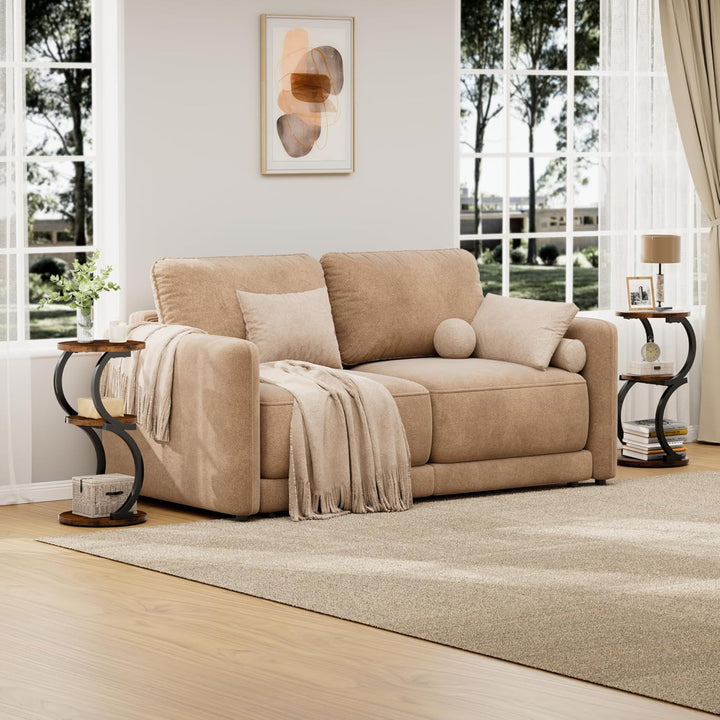 JUSTOGO Beistelltisch Rund, S-förmiges 3-stufiger Couchtisch, Kleiner Tisch Holz, Metall Nachttisch