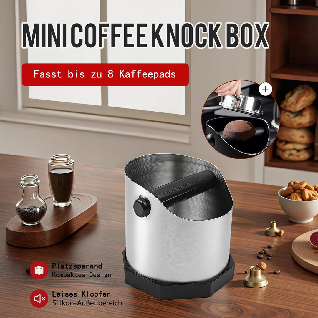 Abklopfbehälter Siebträger,Knock Box mit Abnehmbarer Abklopfskeule Espresso Klopfbox Barista Stil mi
