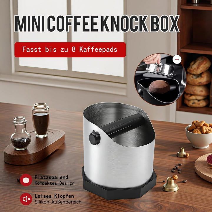 Abklopfbehälter Siebträger,Knock Box mit Abnehmbarer Abklopfskeule Espresso Klopfbox Barista Stil mi
