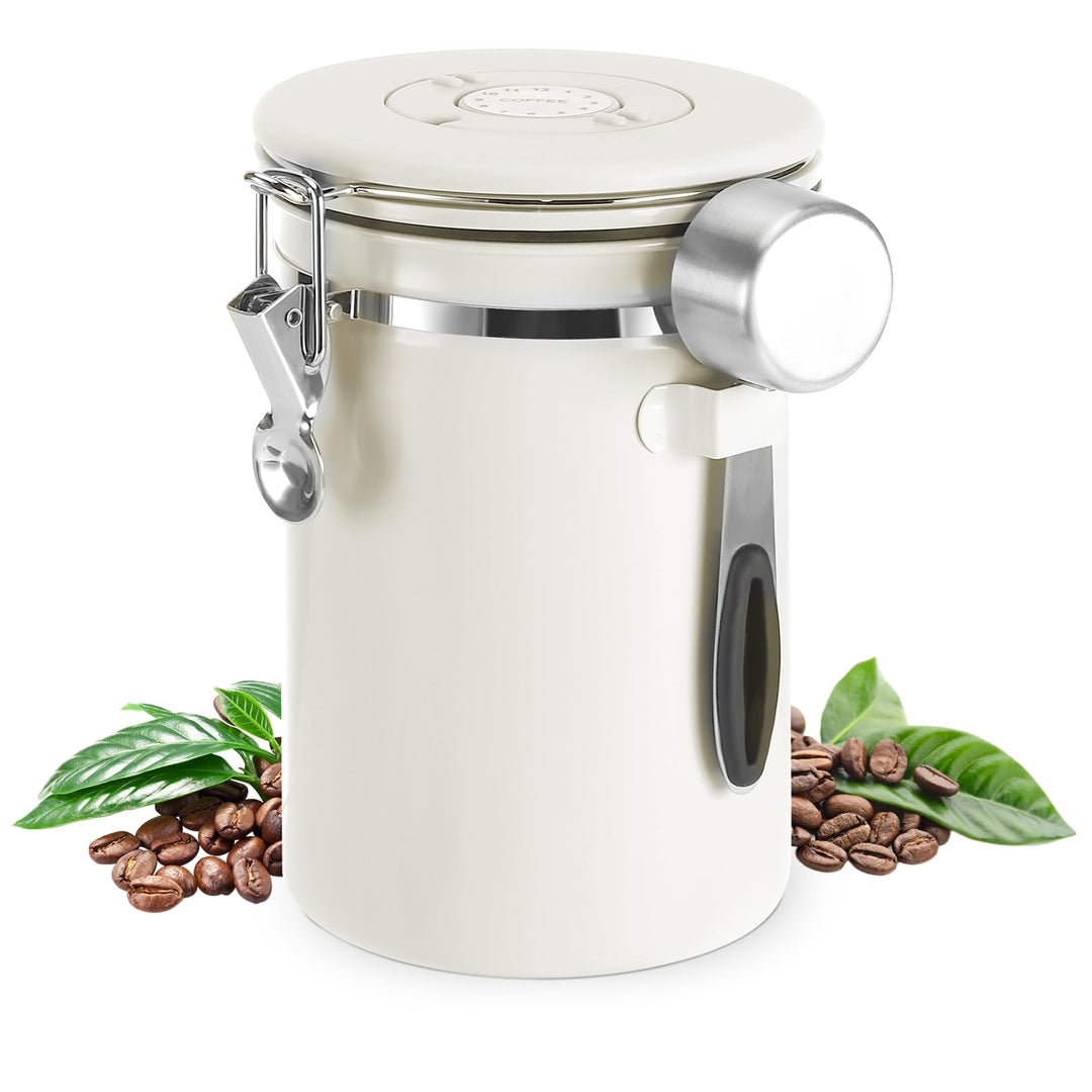 Royouzi Luftdichte Edelstahl Kaffeedose, Vakuum Kaffeedose, 1,8 L KaffeebohnenbehäLter Mit Edelstahl