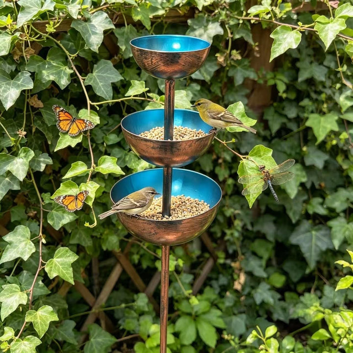 Regenfänger Gartensteckervogeltränke Rost Gartenstecker Metall Gartendeko für Draussen Insektentränk