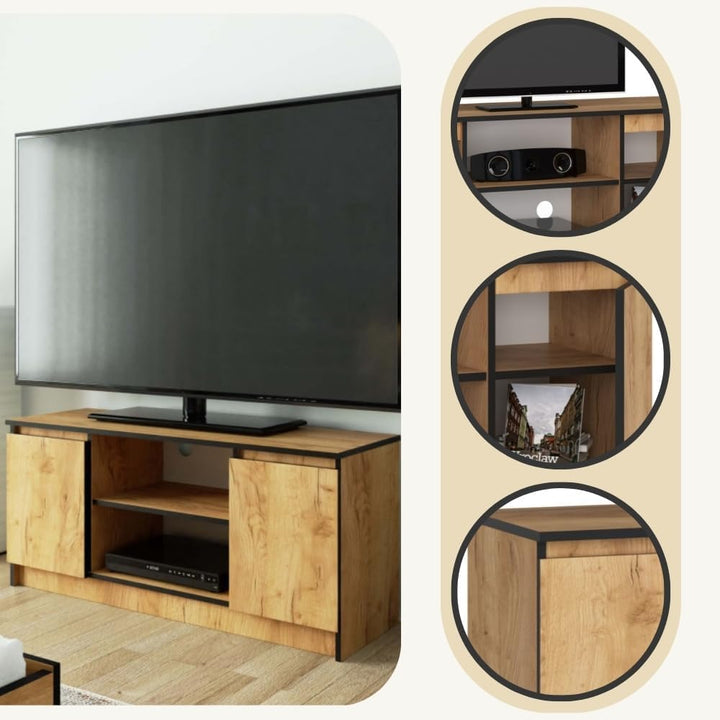 AKORD Low Board K-120 | TV-Shrank mit EIN offenes Regalfach | Fernsehkommode 2 Ablagen mit Türen Lin
