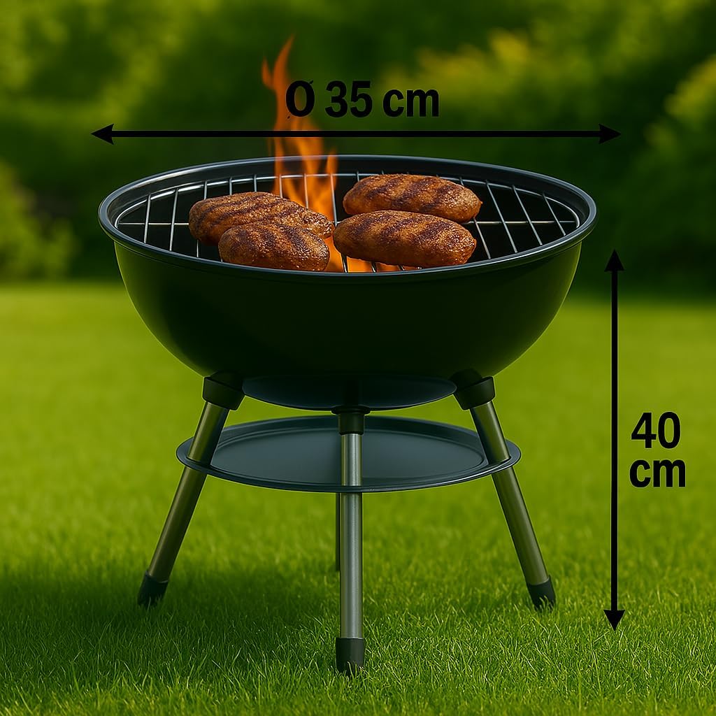 "Kompakter Kugelgrill 35 cm von Benson Garden – Tragbarer Holzkohlegrill mit einstellbarer Luftzufuh