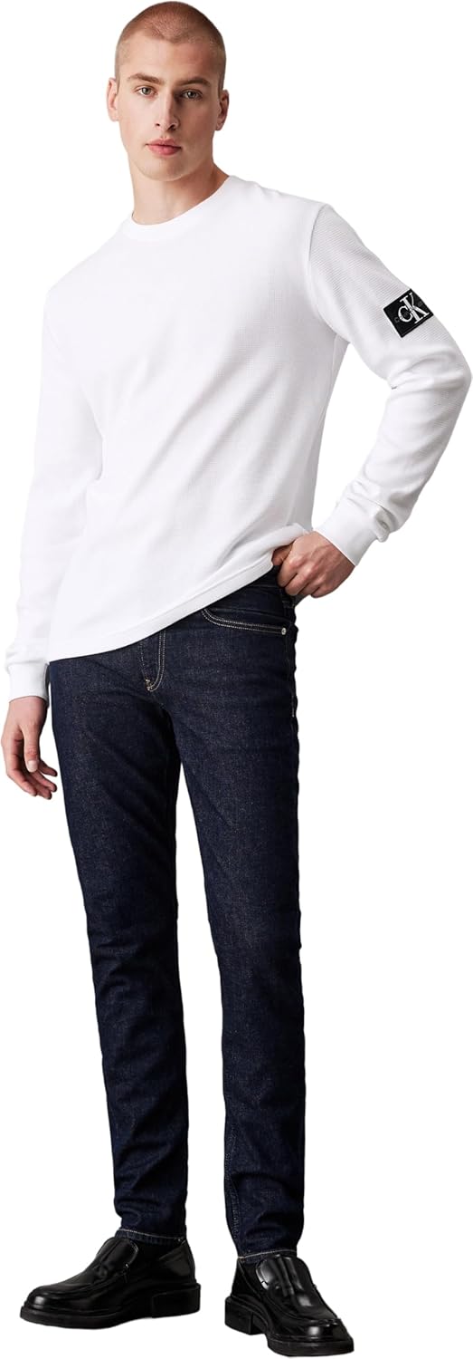 Calvin Klein Jeans Herren Badge Waffle Ls Tee L/S Strickoberteile L Bright White, L Bright White