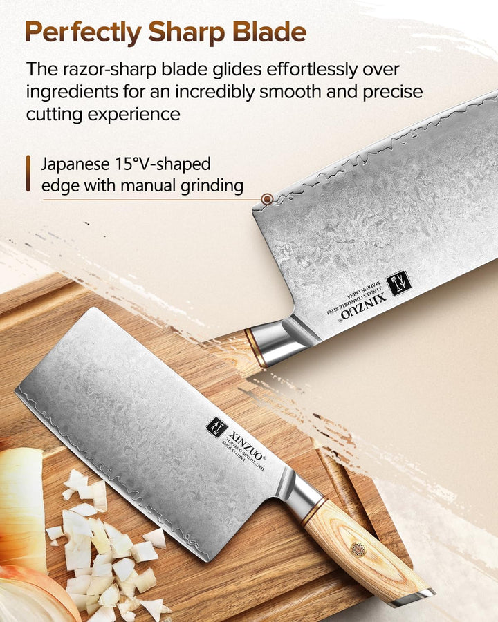 XINZUO 19cm Hackmesser Verbundstahl 10Cr15CoMoV, Profi Chinesisches Kochmesser Edelstahl Hackbeil, 3