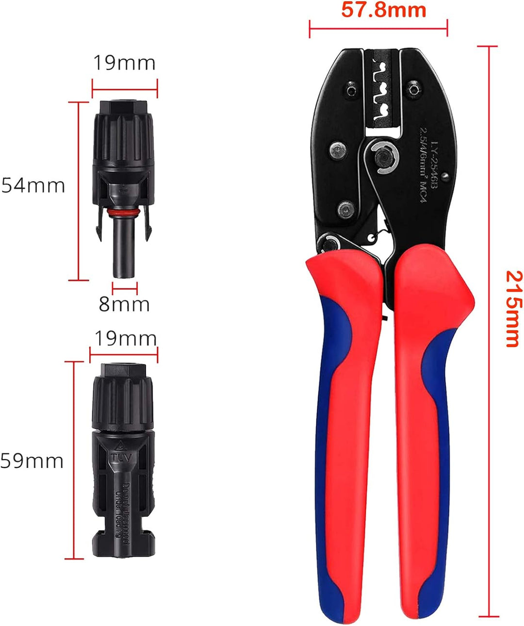 TRAMILY Solar Crimpzange Kit für Kabelverbinder für 2,5/4,0/6,0 mm² Solarpanel PV Kabel, 6 Stück män