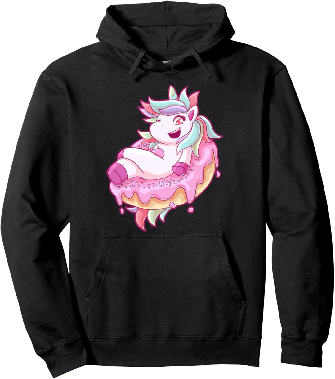 Lustiges Einhorn auf Donut magische Kleidung Pullover Hoodie