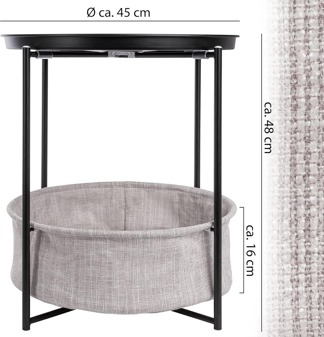 ONVAYA® Beistelltisch Linda rund | Schwarz | Couchtisch mit Korb &amp; Tablett | aus Metall | für Wohnzi