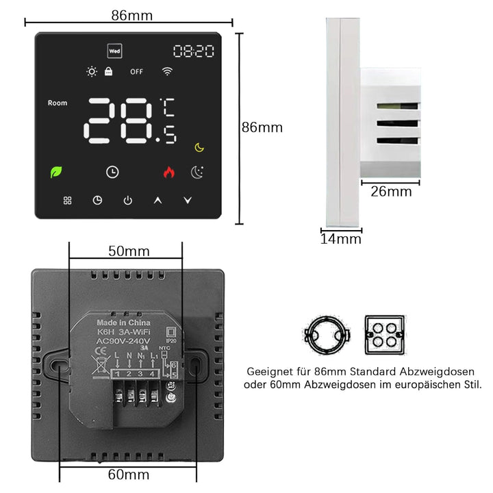WiFi Thermostat Fussbodenheizung Für Wasser Fussbodenheizung, Programmierbar Raumthermostat, Thermos