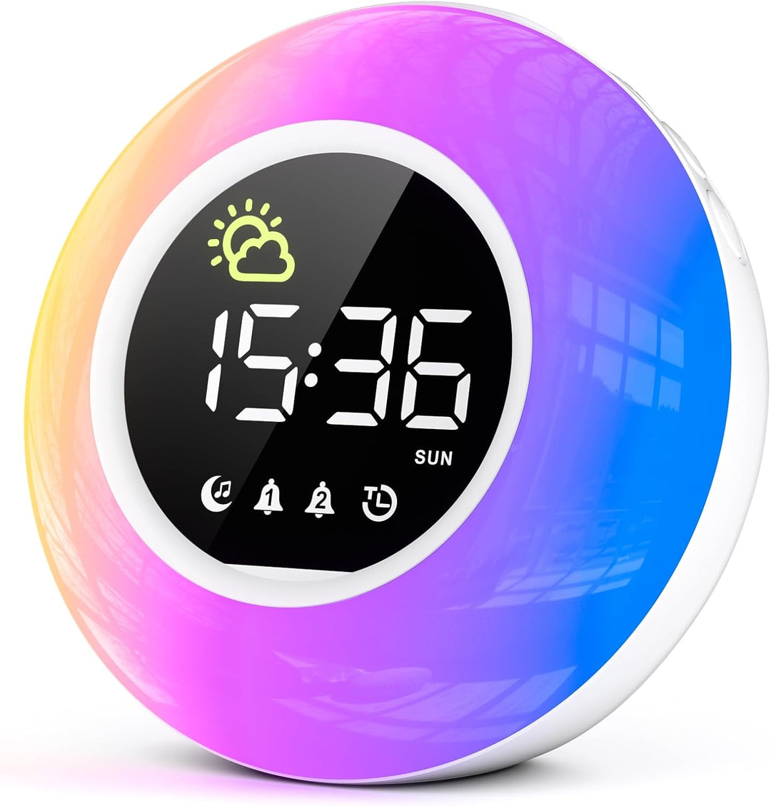 Wecker Digital, Kinderwecker mit Nachtlicht, 12 White Noise, 2 Alarme, Snooze und Timer, Einstellbar