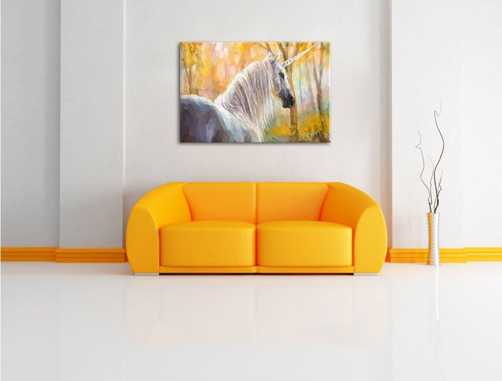 Pixxprint Einhorn im Wald als Leinwandbild/Grösse: 100x70 cm/Wandbild/Kunstdruck/fertig bespannt, 10