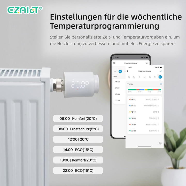 Smartes Blu Heizkörperthermostat mit App, Digitaler Heizungsthermostat programmierbar zur einfachen