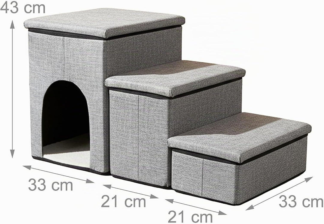Relaxdays Hundetreppe, 3 Stufen, Höhle &amp; Stauraum, HxBxT: 43 x 75 x 33 cm, faltbar, Hunderampe Bett
