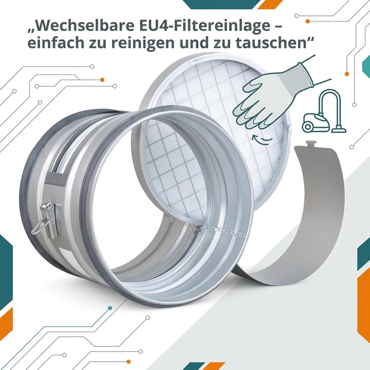 Easy Act Grobstaubfilter rund Ø 160 mm für Zuluft, Rohrfilter aus verzinktem Stahl zur Grobpartikel-