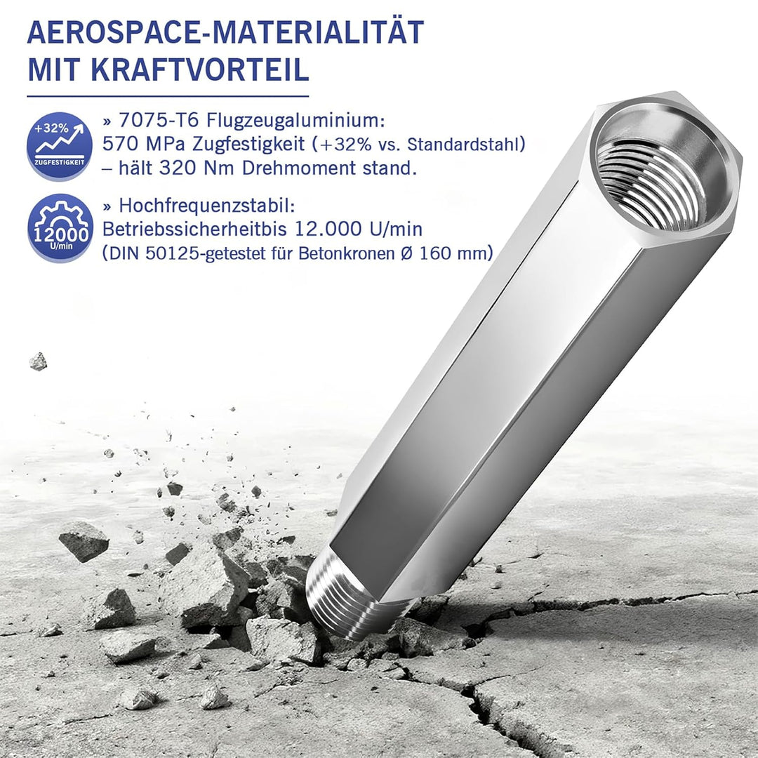 200mm Diamantbohrkrone Verlängerung aus Aluminiumlegierung, Robuste und Leicht | Anschluss 1 1/4'' U