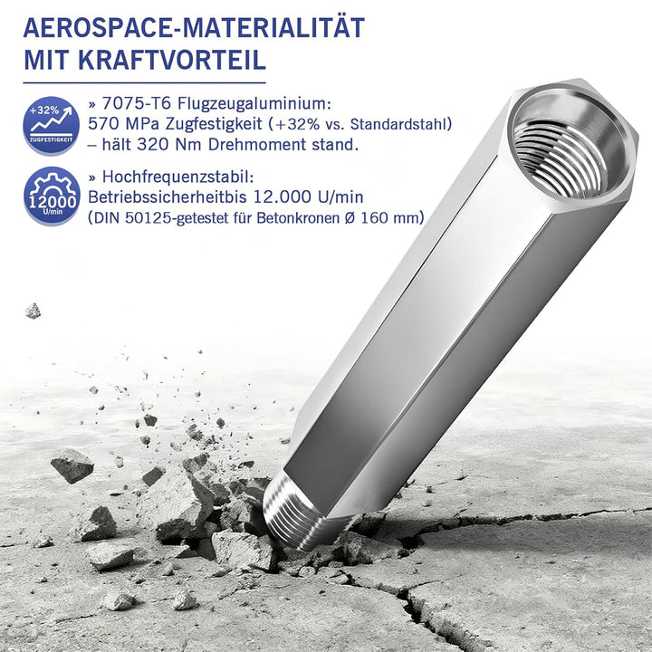 200mm Diamantbohrkrone Verlängerung aus Aluminiumlegierung, Robuste und Leicht | Anschluss 1 1/4'' U