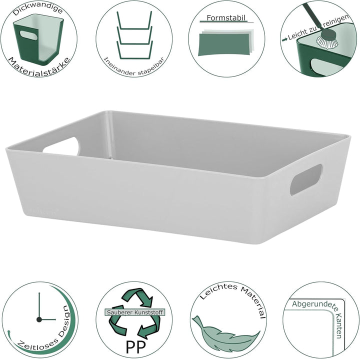 6x Ordnungsboxen - 6 cm hoch - GRAU - 25x17x6cm - 2 Liter - DINA5 - Ordnungskorb - Schubladenorganiz