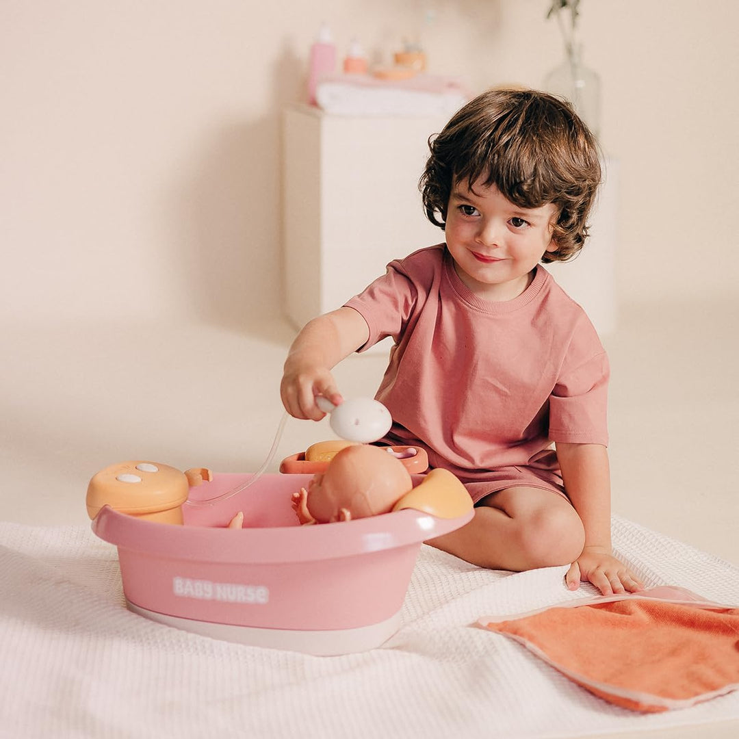 Smoby – Baby Nurse Puppen-Badewanne – Elektronisches Spielmodul mit Wasserstrahlen, LED-Licht, Blase