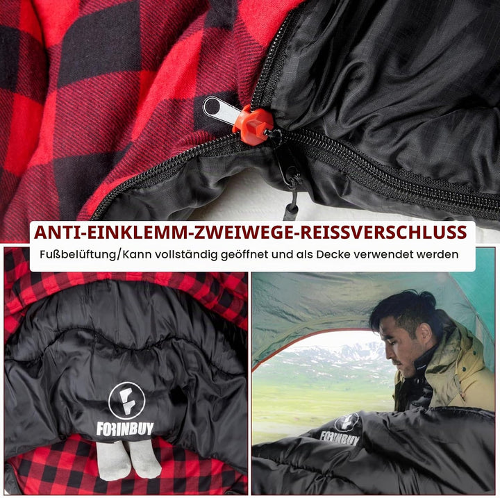 Doppelschlafsack 2 Personen 230x150cm – Flanell-Deckenschlafsack | Weiches Flanell-Futter, wasserdic