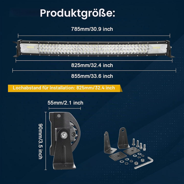 SKYWORLD Gebogen LED Arbeitsscheinwerfer Bar, 32 Zoll 81cm 405W Scheinwerfer Flutlicht combo Offroad