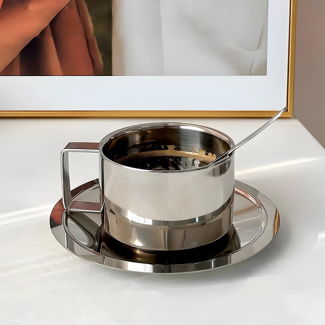 4 Stück Edelstahl Kaffeetassen Set 200ml Doppelwandig Kaffeetassen Metall Espresso Tasse Espressotas