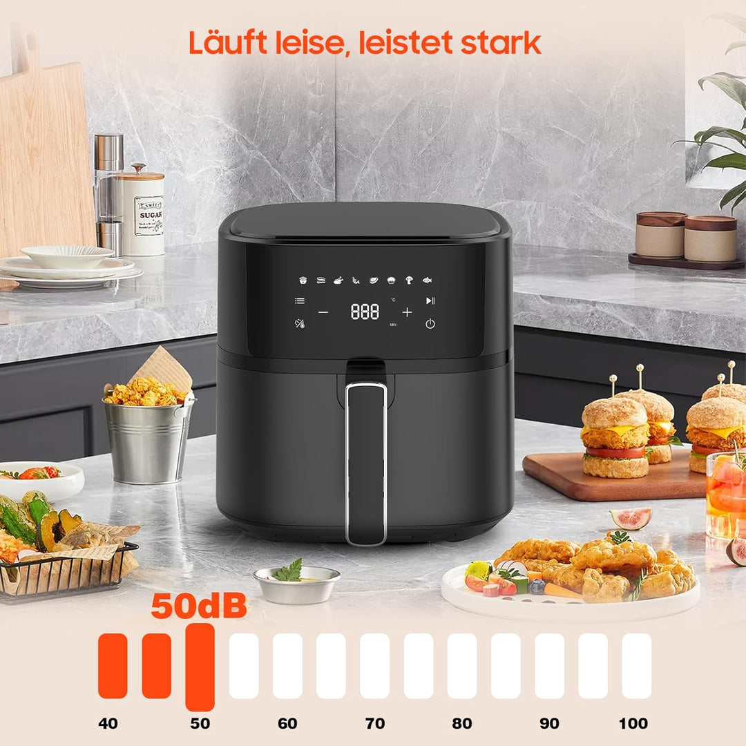 Dewelling Heissluftfritteuse 6,5L XL Airfryer, Leise Friteuse ohne Öl mit 8 Programmen, Touchscreen,