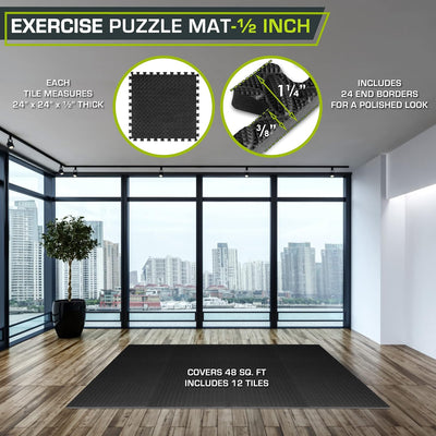 ProsourceFit Puzzlematte 1,2 cm dick – 4,4 m² - 12 Ineinandergreifende EVA Bodenschutzmatten – Boden