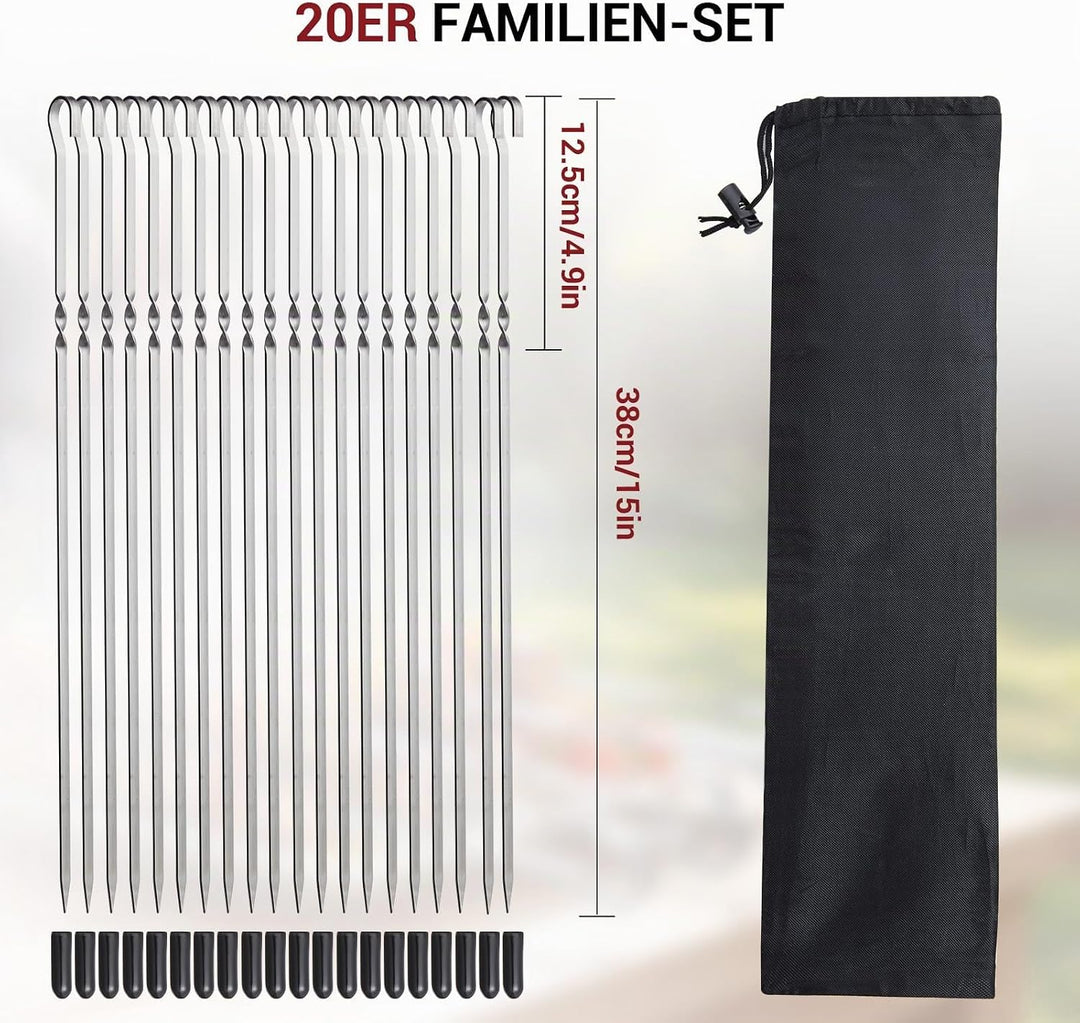 Homealexa 20 Stücke Grillspiesse, Grill Kabob Spiesse 37,5cm Edelstahl Lange Spiesse Schaschlikspies