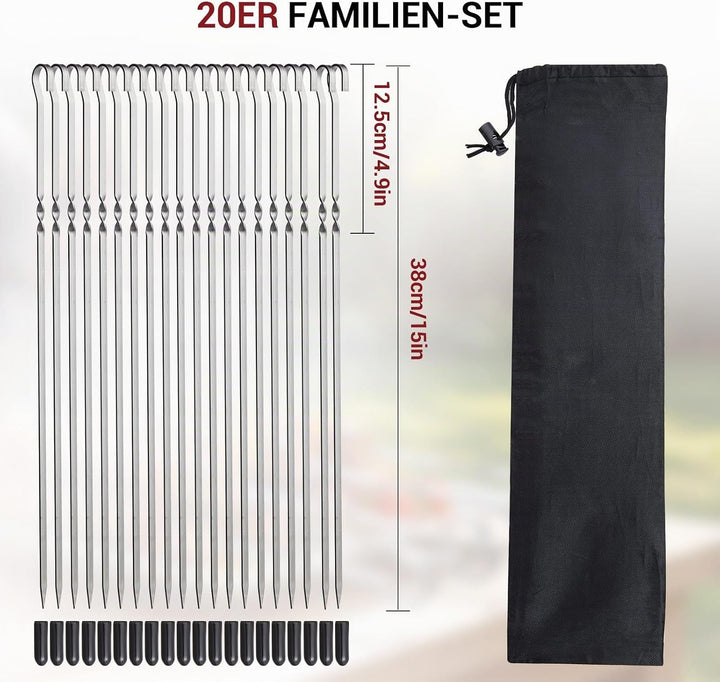 Homealexa 20 Stücke Grillspiesse, Grill Kabob Spiesse 37,5cm Edelstahl Lange Spiesse Schaschlikspies