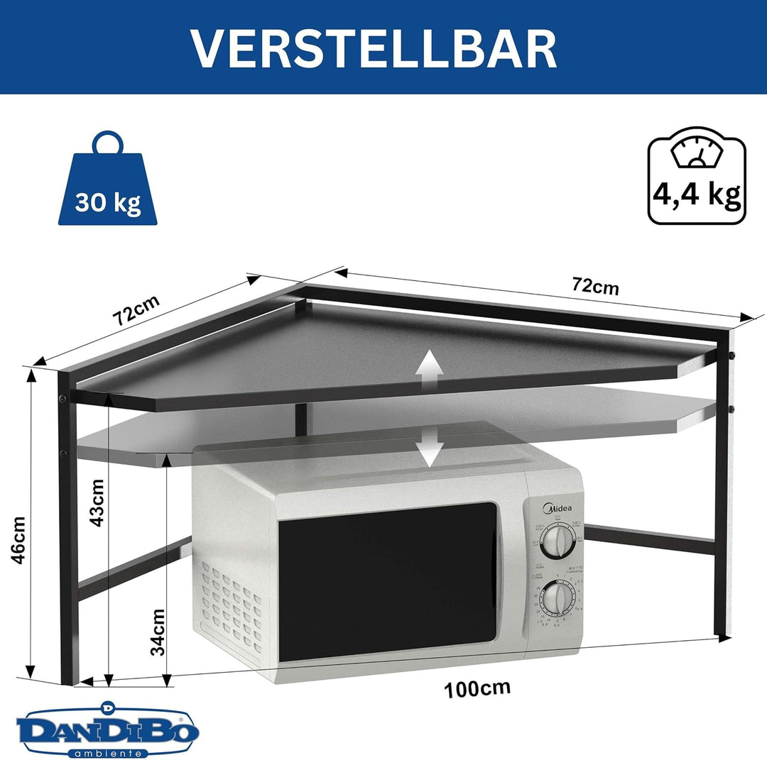 DanDiBo Mikrowellenregal Eckregal Küche Stehend Arbeitsplatte 72x72 cm Schwarz 2 Stufig 96688 Mikrow